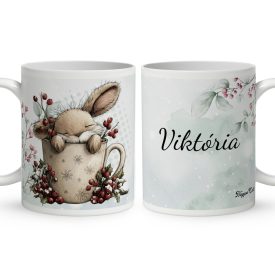   Névvel kérhető - Cuki karácsonyi nyuszi bögrében mintás bögre