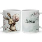 Névvel kérhető - Cuki karácsonyi nyuszi gömbbel mintás bögre