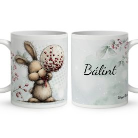   Névvel kérhető - Cuki karácsonyi nyuszi gömbbel mintás bögre