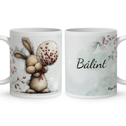 Névvel kérhető - Cuki karácsonyi nyuszi gömbbel mintás bögre