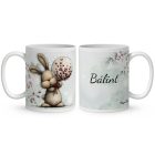 Névvel kérhető - Cuki karácsonyi nyuszi gömbbel mintás bögre