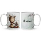 Névvel kérhető - Cuki karácsonyi őzike hógömbbel mintás bögre