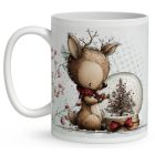 Névvel kérhető - Cuki karácsonyi őzike hógömbbel mintás bögre