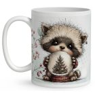 Névvel kérhető - Cuki karácsonyi mosómaci hógömbbel mintás bögre