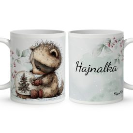   Névvel kérhető - Cuki karácsonyi mosómedve hógömbbel mintás bögre