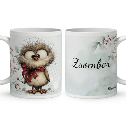 Névvel kérhető - Cuki karácsonyi bagoly masnival mintás bögre