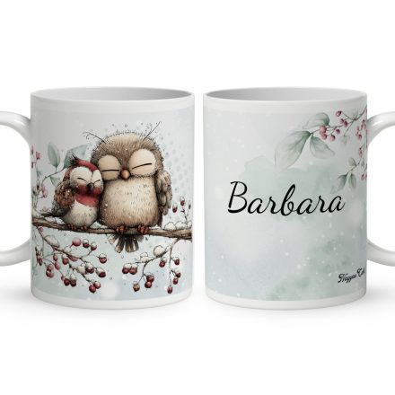 Névvel kérhető - Cuki karácsonyi baglyocskák mintás bögre