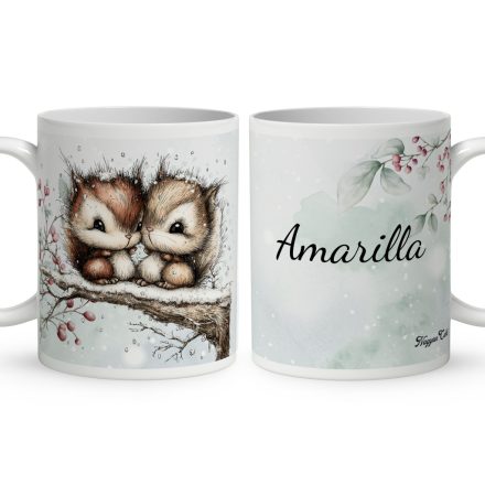 Névvel kérhető - Cuki karácsonyi mókuskák mintás bögre