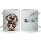 Névvel kérhető - Cuki karácsonyi bagoly szemüvegben mintás bögre