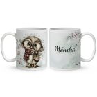 Névvel kérhető - Cuki karácsonyi bagoly szemüvegben mintás bögre