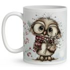 Névvel kérhető - Cuki karácsonyi bagoly szemüvegben mintás bögre