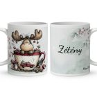 Névvel kérhető - Cuki karácsonyi jávorszarvas mintás bögre