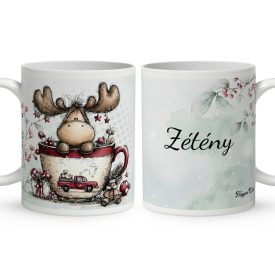   Névvel kérhető - Cuki karácsonyi jávorszarvas mintás bögre