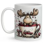 Névvel kérhető - Cuki karácsonyi jávorszarvas mintás bögre