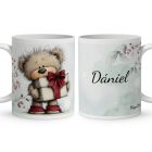 Névvel kérhető - Cuki karácsonyi maci ajándékkal mintás bögre