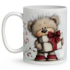 Névvel kérhető - Cuki karácsonyi maci ajándékkal mintás bögre