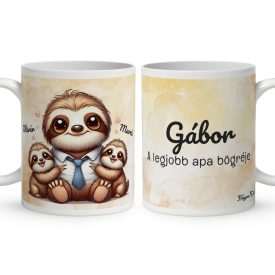   Névvel kérhető - Cuki lajhár Nyakkendős Apa és két gyerek mintás bögre