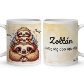   Névvel kérhető - Cuki lajhár Apa és két gyerek - Kicsi a rakás mintás bögre