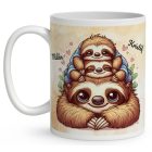 Névvel kérhető - Cuki lajhár Apa és két gyerek - Kicsi a rakás mintás bögre