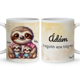  Névvel kérhető - Cuki lajhár Apa és két kis lajhár mintás bögre