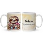 Névvel kérhető - Cuki lajhár Apa és két kis lajhár mintás bögre