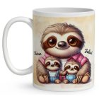 Névvel kérhető - Cuki lajhár Apa és két kis lajhár mintás bögre