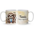 Névvel kérhető - Nyakkendős Cuki lajhár Apa és három gyerek mintás bögre