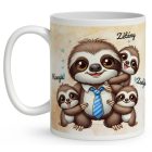 Névvel kérhető - Nyakkendős Cuki lajhár Apa és három gyerek mintás bögre