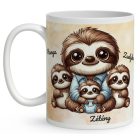 Névvel kérhető - Cuki lajhár Apa és három kis lajhár mintás bögre