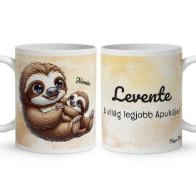   Névvel kérhető - Cuki lajhár Apa és kicsi lajhárja mintás bögre