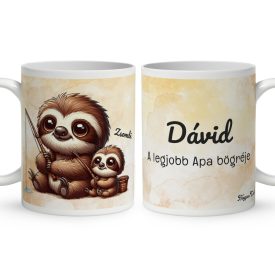   Névvel kérhető - Cuki lajhár Apa és gyermeke horgásznak mintás bögre