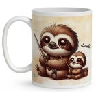 Névvel kérhető - Cuki lajhár Apa és gyermeke horgásznak mintás bögre