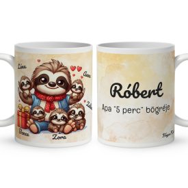   Névvel kérhető - Cuki lajhár Apa és öt gyerek mintás bögre