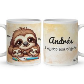   Névvel kérhető - Cuki lajhár Apa és két gyereke mintás bögre