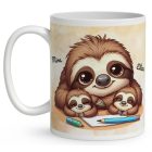 Névvel kérhető - Cuki lajhár Apa és két gyereke mintás bögre