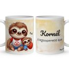 Névvel kérhető - Kosaras Cuki lajhár Apa és a gyerek mintás bögre