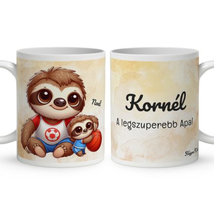 Névvel kérhető - Kosaras Cuki lajhár Apa és a gyerek mintás bögre