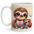 Névvel kérhető - Kosaras Cuki lajhár Apa és a gyerek mintás bögre