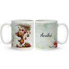 Névvel kérhető - Cuki karácsonyi őzike és a díszek mintás bögre