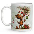 Névvel kérhető - Cuki karácsonyi őzike és a díszek mintás bögre