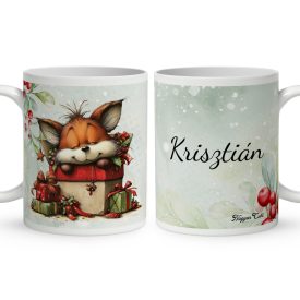   Névvel kérhető - Cuki karácsonyi róka és az ajándékok mintás bögre
