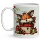 Névvel kérhető - Cuki karácsonyi róka és az ajándékok mintás bögre