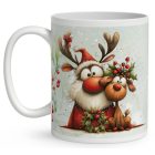 Névvel kérhető - Cuki karácsonyi Mikulás és Rudolf mintás bögre