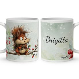   Névvel kérhető - Cuki karácsonyi mókus és az égősor mintás bögre