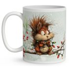 Névvel kérhető - Cuki karácsonyi mókus és az égősor mintás bögre