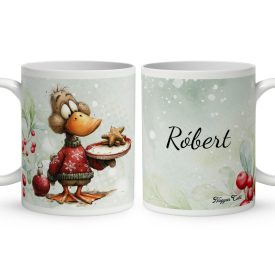   Névvel kérhető - Cuki karácsonyi kacsa sütivel mintás bögre
