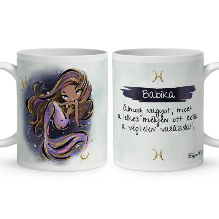 Személyre szabható - Barna hajú Csini Halak lány mintás bögre