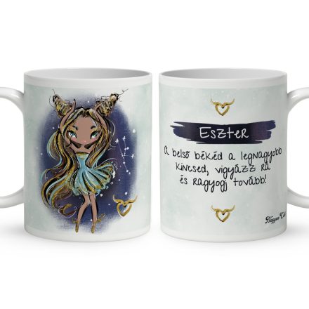 Személyre szabható - Barna hajú Csini Bika lány mintás bögre