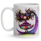 Névvel kérhető - Bájos lila virágos tündér és a hold mintás bögre