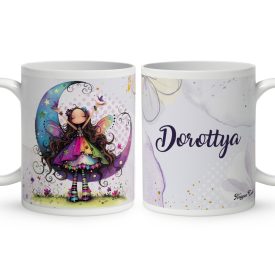   Névvel kérhető - Aranyos lila virágos tündér és a hold mintás bögre